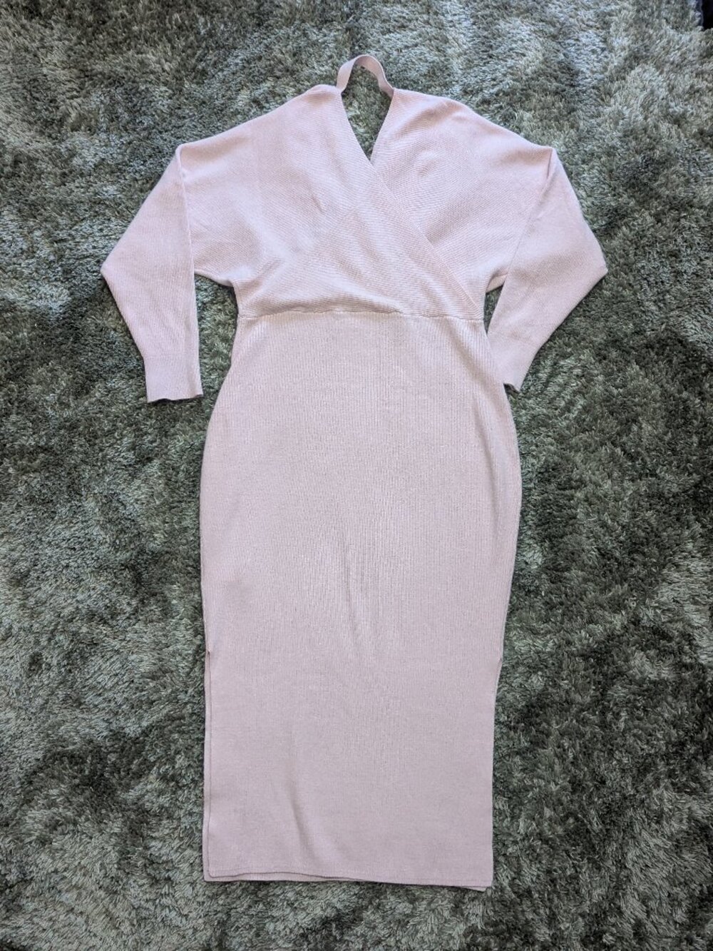 Blush Pink Long Sleeve Viscose Wrap Dress size M